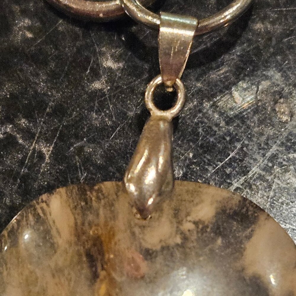 Heavy Silvertone Chain Necklace with Dendritic Quartz Pendant and Bee Charm - Picture 6 of 9